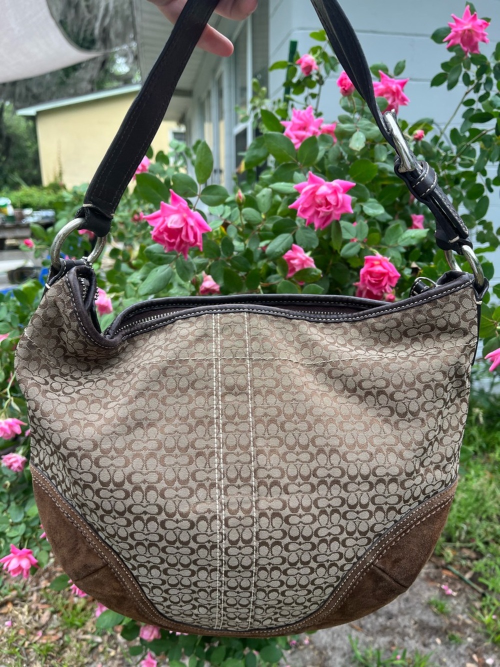 Coach Brown Signature Soho Canvas and Suede Shoulder Bag - Picture 3 of 5